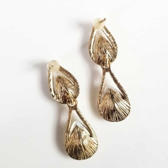 Vintage Golden Double Tear Drops Sparkly McBling Crystal Rhinestones Earrings - Picture 3 of 3
